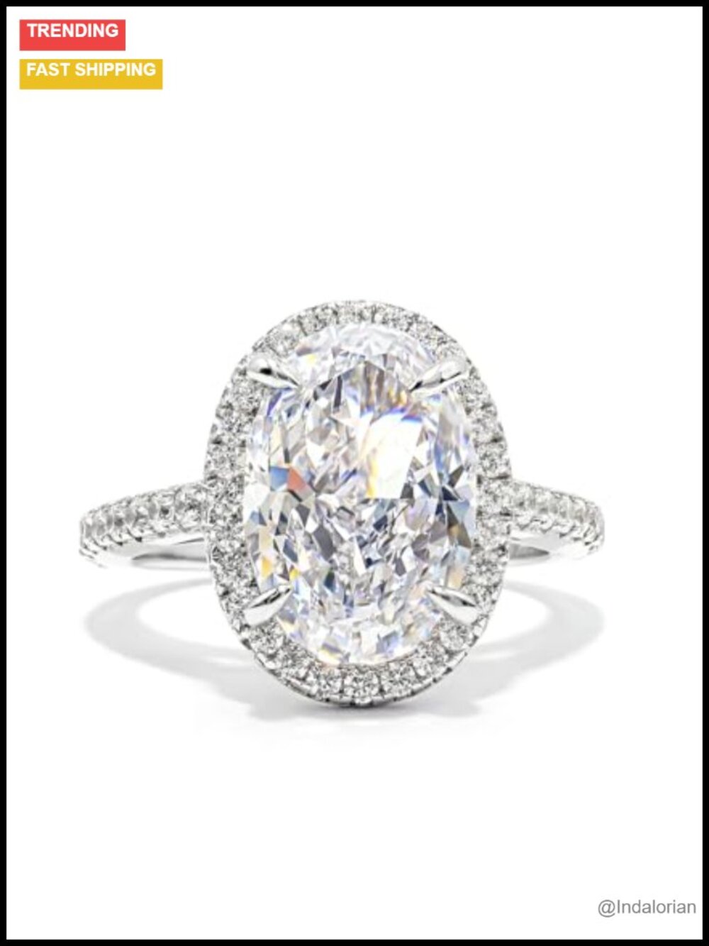 6.7CTS Oval Cubic Zirconia Halo Engagement Ring in 18K White Gold Plated